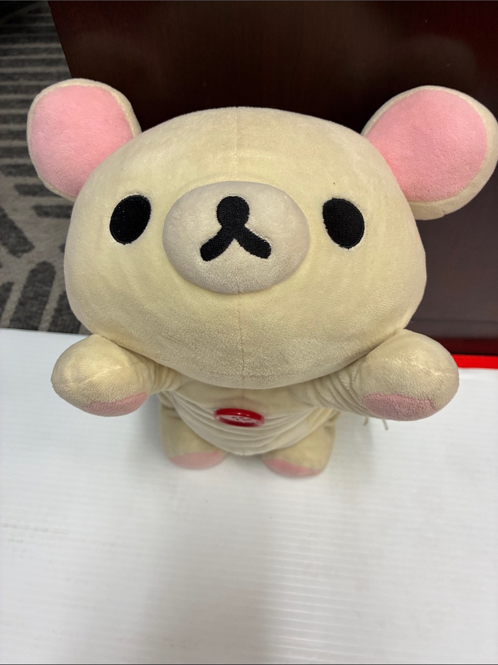 Cream and Pink Plush Bear Stuffed Toy - Adorable Cuddly Companion